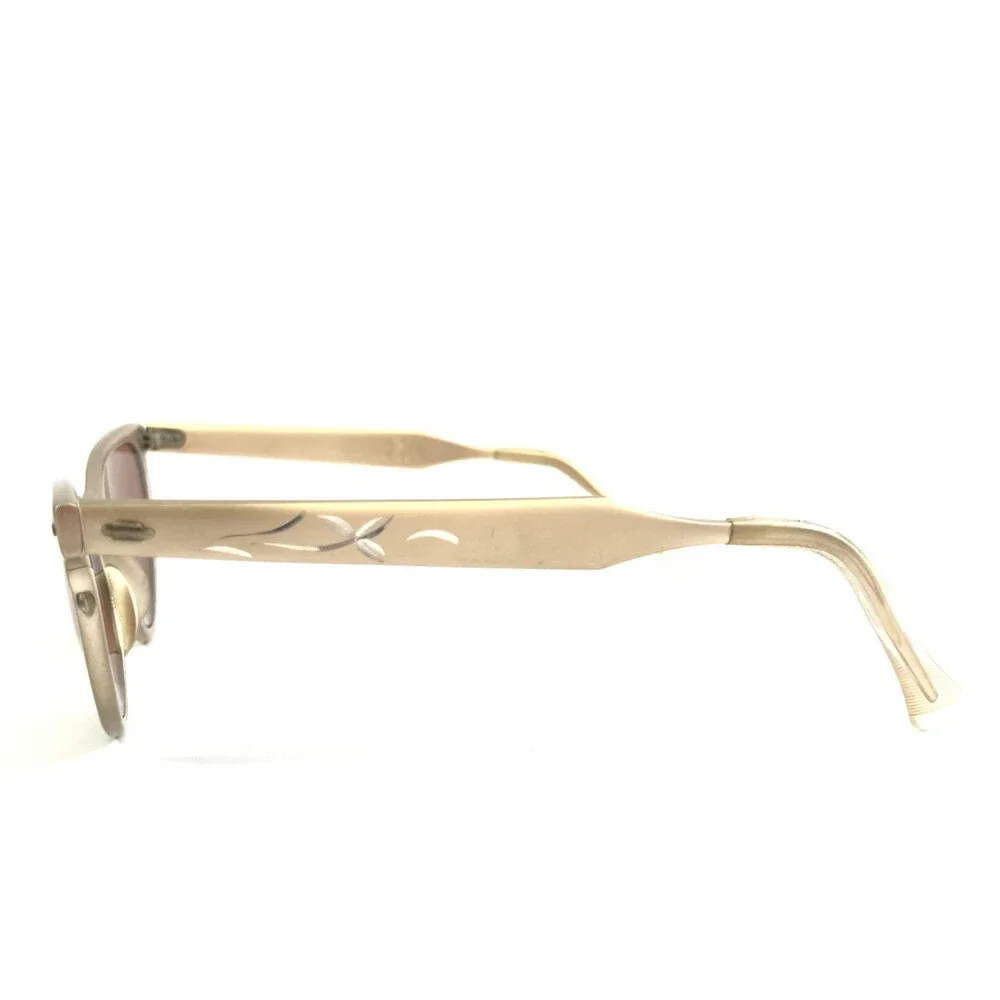 Vintage Artcraft Sunglasses 4-5 1/4 Satin Gold Aluminum Cat Eye w/ Red Lenses